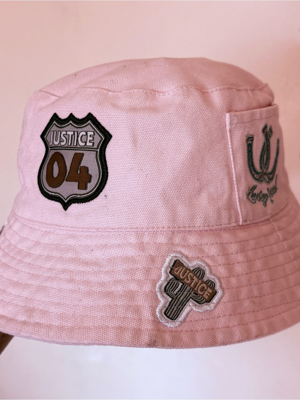 Justice Pink Bucket Hat with Patches